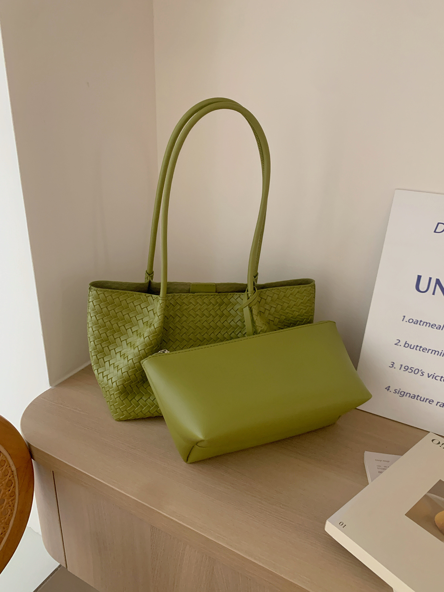 Trendy Woven Bag Soft Leather Handheld Underarm Bag Basket Bag Single Shoulder Mother-Child Bag