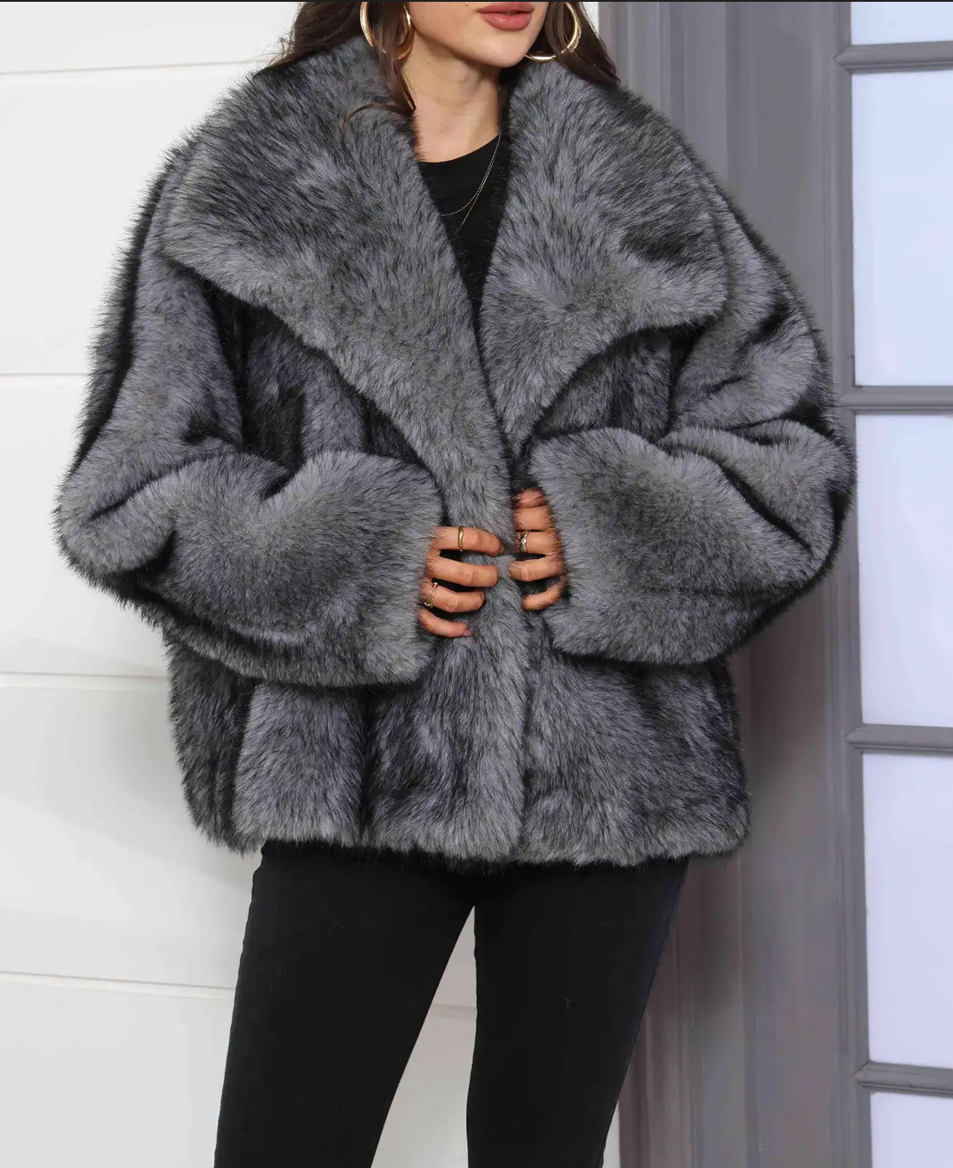 Fur large lapel faux fur jacket short fox fur fur jacket fluffy plush women's clothing