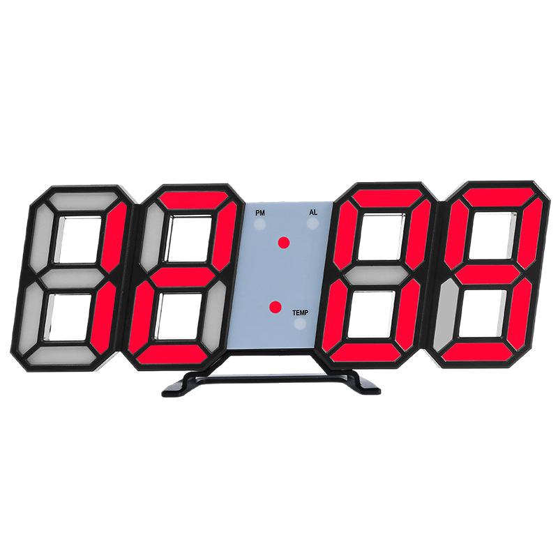 RGB colorful digital night-light alarm clock, living room LED 3D wall clock, desktop silent colorful electronic clock