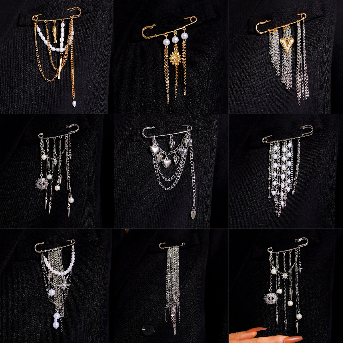 Accessories Paperclip Chain Brooch Men Women Punk Hip Hop Love Pin Suit Tassel Accessories
