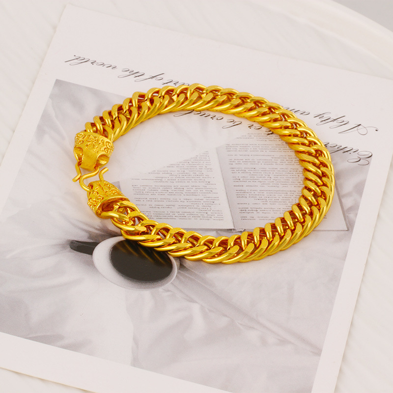 Imitation blessing bracelet men's bold Vietnam sand gold bracelet boss gold-plated snake bone chain president chain stamp 999