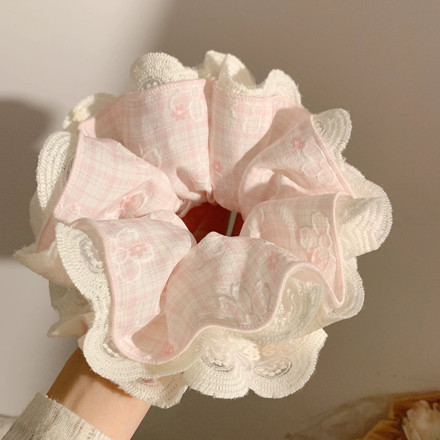 Sweet lace large hair scrunchie extra large ponytail elastic hair tie for women head accessory head flower