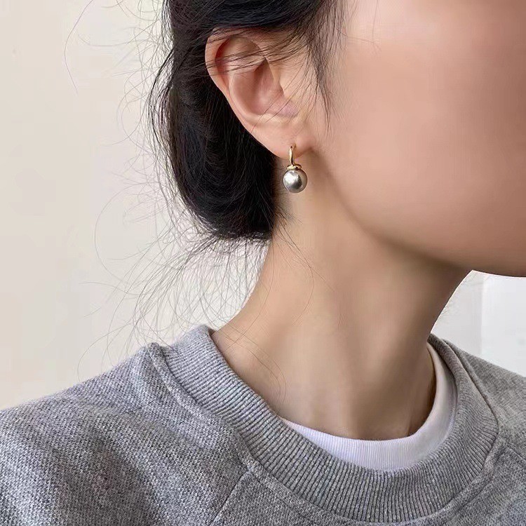 True Akoya Gray Pearl Earrings Women C-Shaped Hoop Ear Studs Ear Accessories