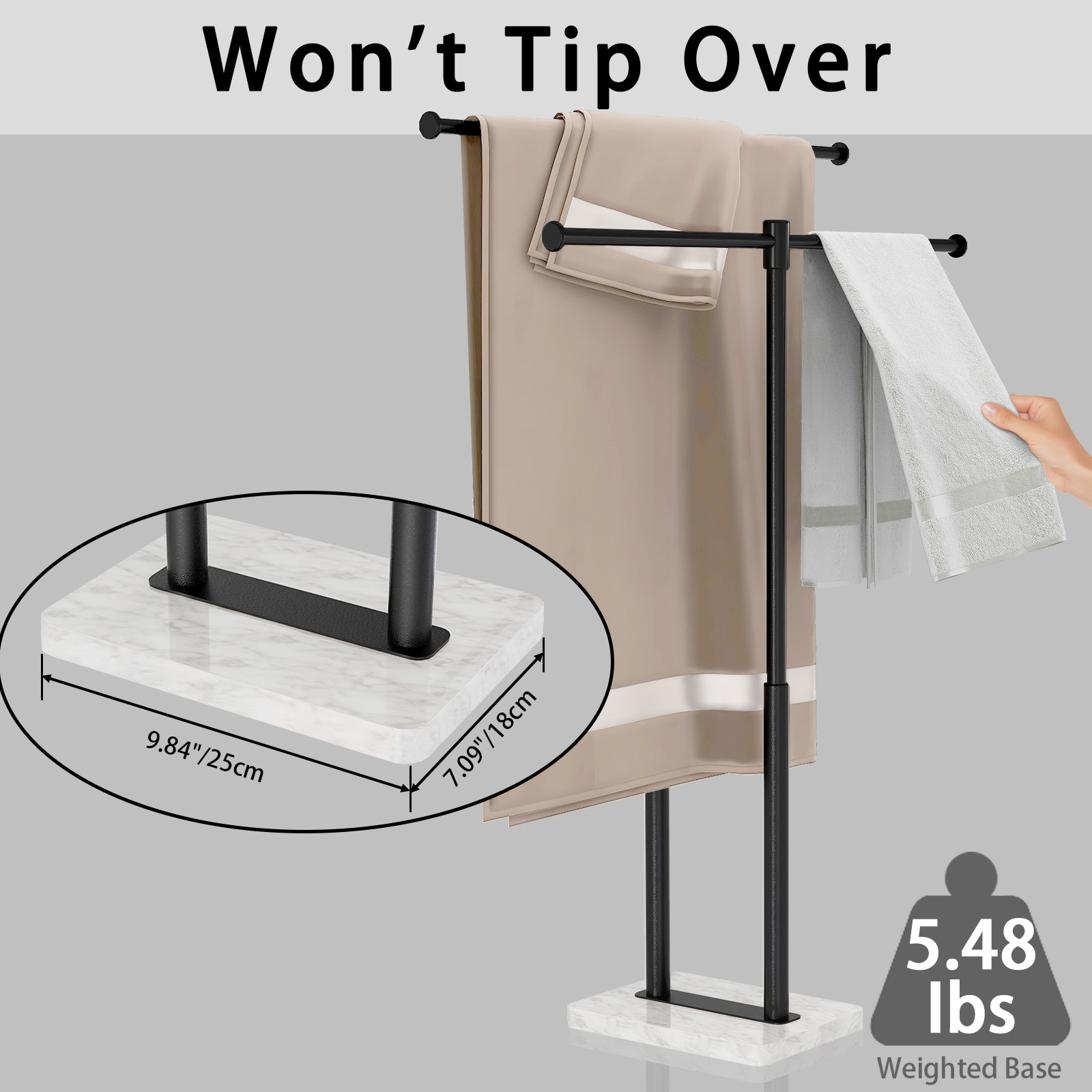 Multifunctional floor towel rack bathtub bath towel rack no-drilling vertical towel rack floor marble towel rack