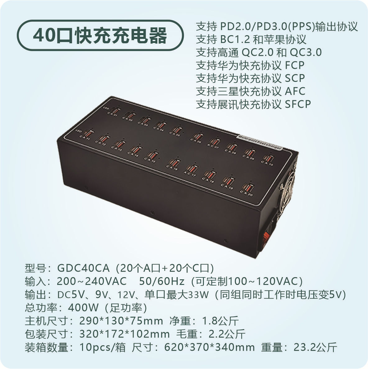 Gujia Fast Charging USB Charger 10/20/30 Port PD TYPE-C Plug High Power Flash Charge