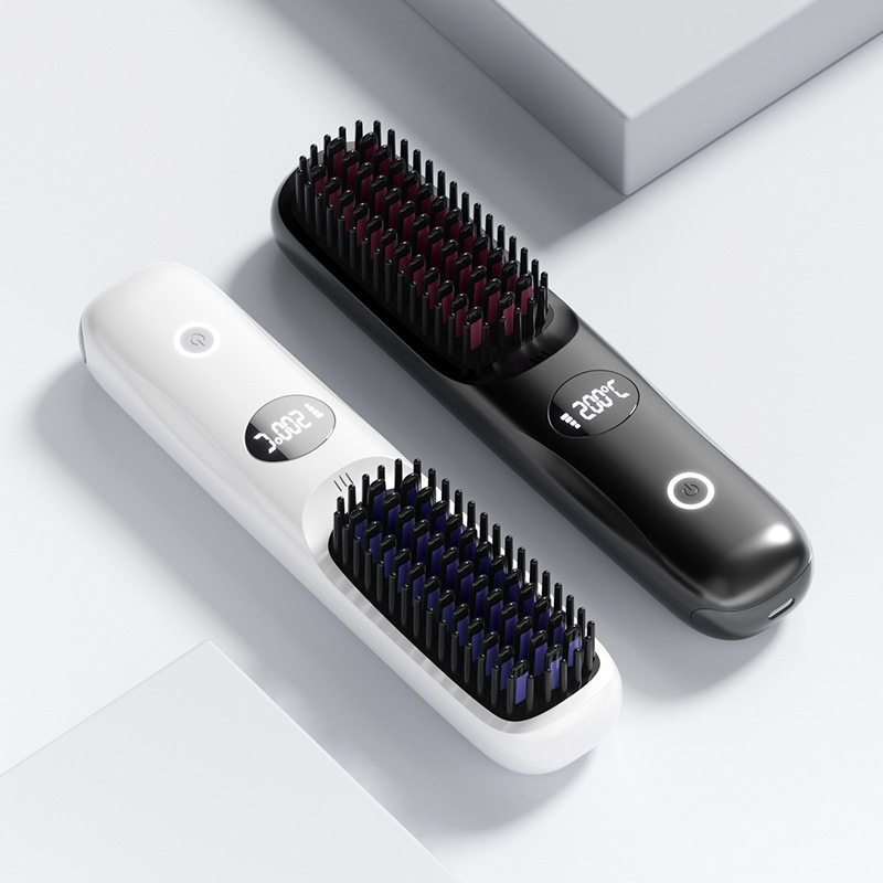 New straightening comb rechargeable ceramic heating comb non-damaging straightener wireless portable curling iron