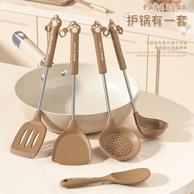 Cute bear style silicone kitchen utensils 5-piece set frying spoon kitchen slotted spoon rice spoon non-stick pan silicone spatula new
