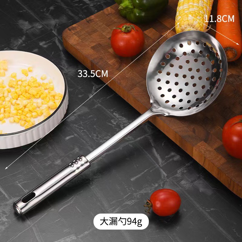 Stainless steel kitchen spoon and spatula set, kitchen restaurant wok spatula, soup spoon, strainer spoon, rice spoon, frying spatula, seven-piece cooking tool set