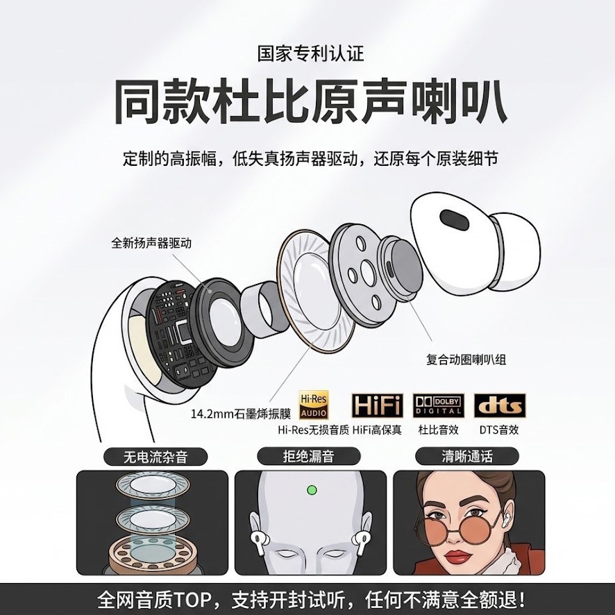 AI Translation Pro3 Wireless Bluetooth Earbuds Active Noise Reduction Air4 Ultra-long Standby Compatible with Apple Huawei Phones