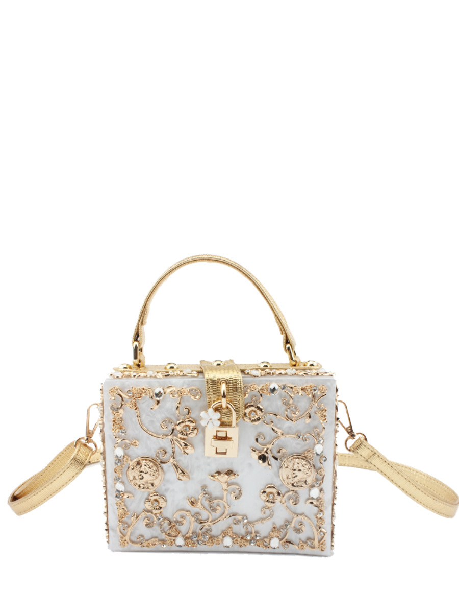 Acrylic Evening Bag Hollow Metal Carved Rhinestone Handbag Shoulder Crossbody Women's Bag