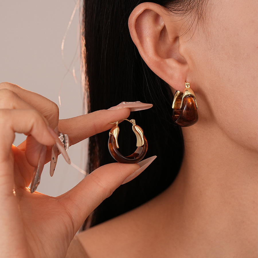 Resin Gradient U-Shaped Basket Ear Cuff Earrings Simple Geometric Earrings for Women