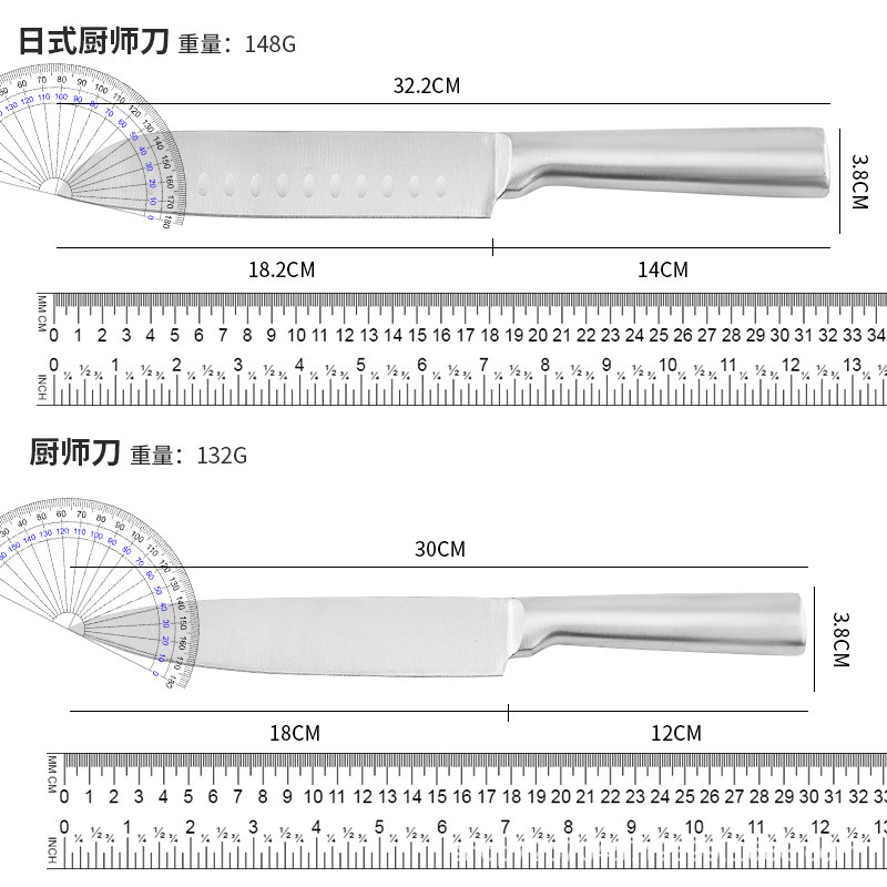 Stainless steel knife set full steel five-piece set hollow handle chef knife kitchen vegetable knife Japanese style knife fruit knife
