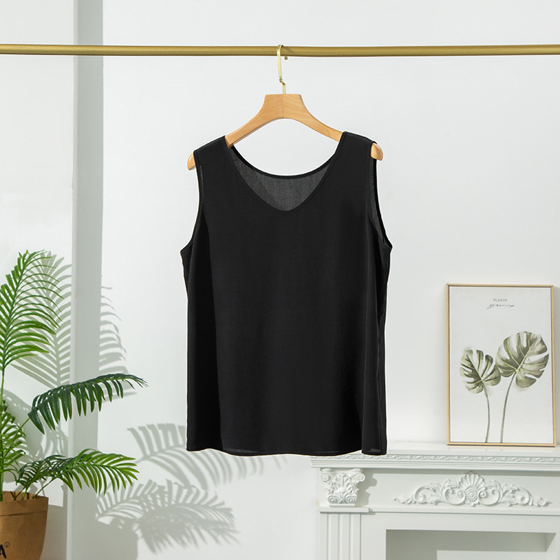 New Sandwashed Double Crepe Silk Vest for Women Casual Inner Wear Pullover Base Layer Loose Mulberry Silk Sleeveless V-Neck Top