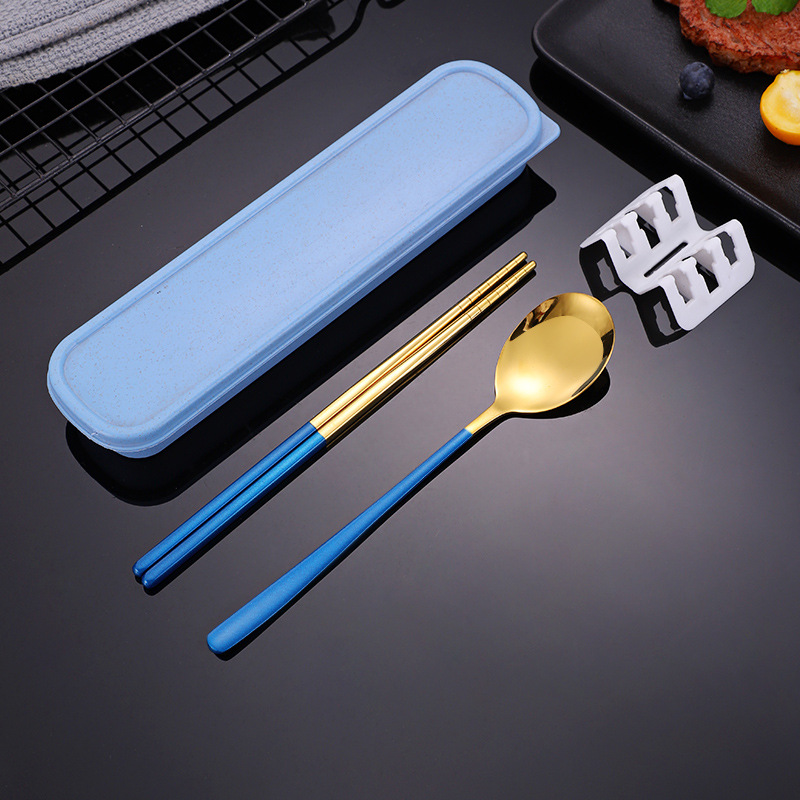 Stainless steel cutlery set chopsticks spoon three-piece Nordic portable outdoor travel student cutlery gift