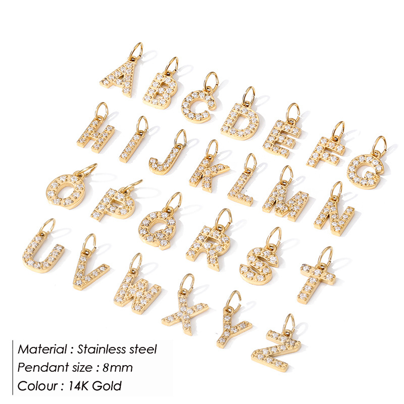 eManco Full Diamond Stainless Steel Jewelry Accessories Letter Single Pendant DIY Zircon Necklace Bracelet Charm