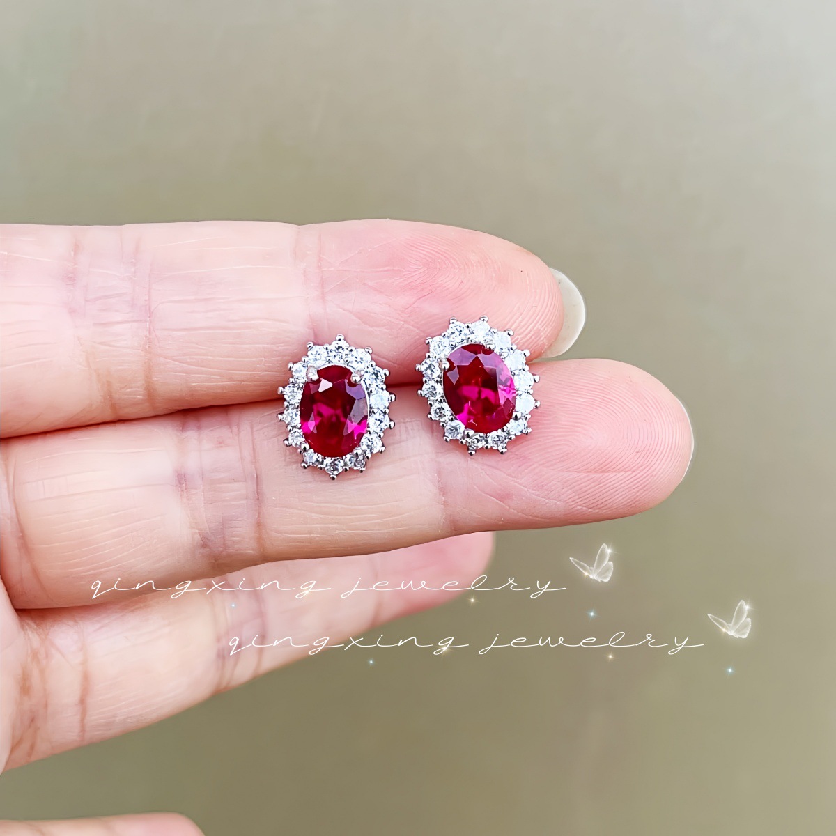 Lady Diana Pigeon Egg Ear Studs Royal Synthetic Sapphire Spinel Red Corundum Ear Jewelry