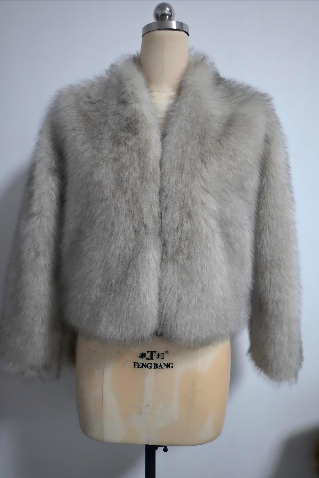 Fur V-neck artificial jacket short fox fur fluffy plush women's clothing eco-friendly fur