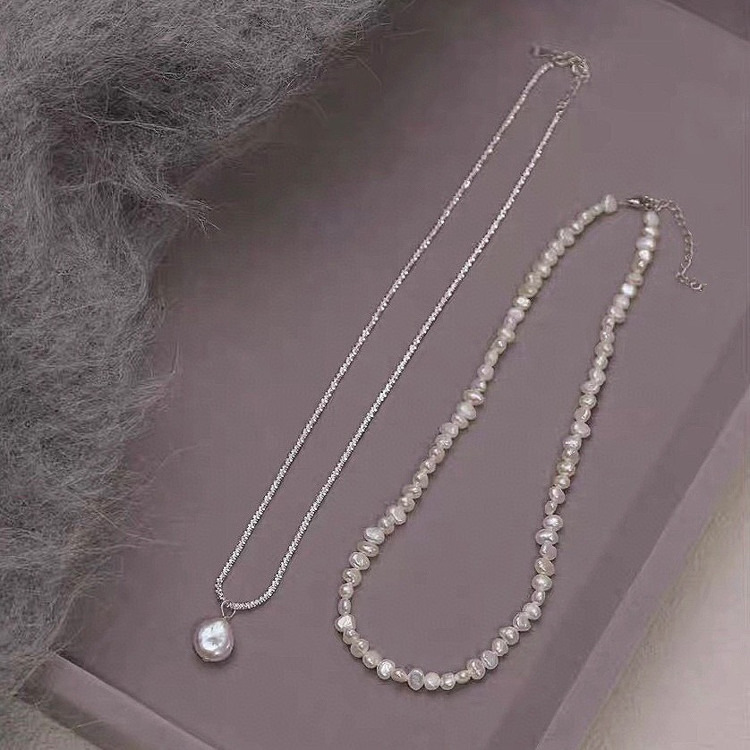 Double Layer Stackable Baroque Collarbone Chain Pendant Niche Zhuji Natural Freshwater Pearl Necklace for Women