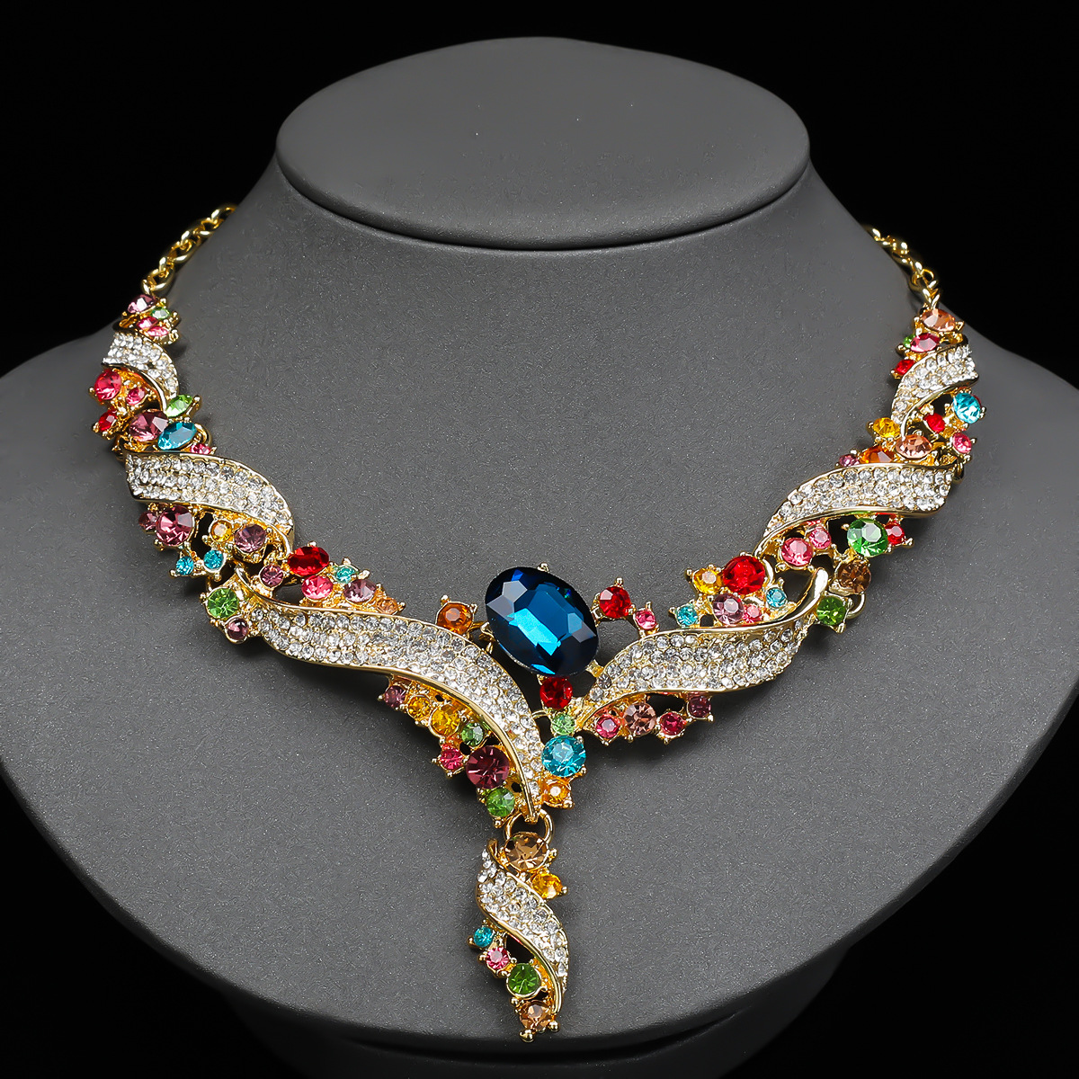 Exaggerated Necklace Earring Set Collarbone Chain Decorative Dress Accessories Colorful Jewelry