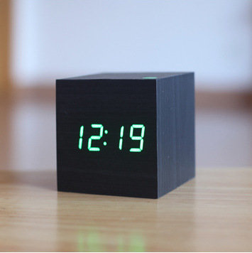 LED wooden clock, night light, voice-activated electronic alarm clock, desktop decoration, gift, student alarm clock