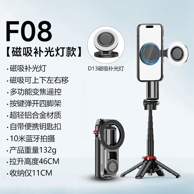F08 Magnetic Selfie Stick Bluetooth Auxiliary Handle Mini Zoom Remote Shutter Phone Live Streaming Holder NCC