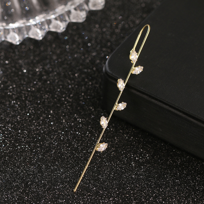 Fairy copper zircon gold earrings women ear cuff oblique line ear hook