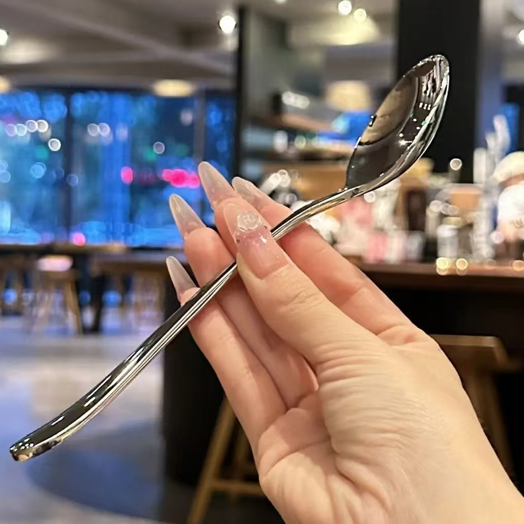 Stainless Steel Spoon Household Simple Cute Long Handle Round Spoon Eating Spoon Adult Soup Spoon