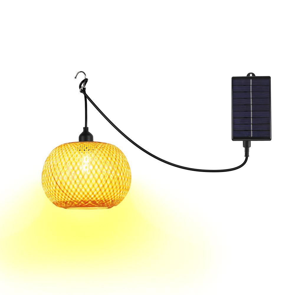 2025 new solar bamboo woven light outdoor garden Chinese style small lantern rattan woven light garden decoration hanging light