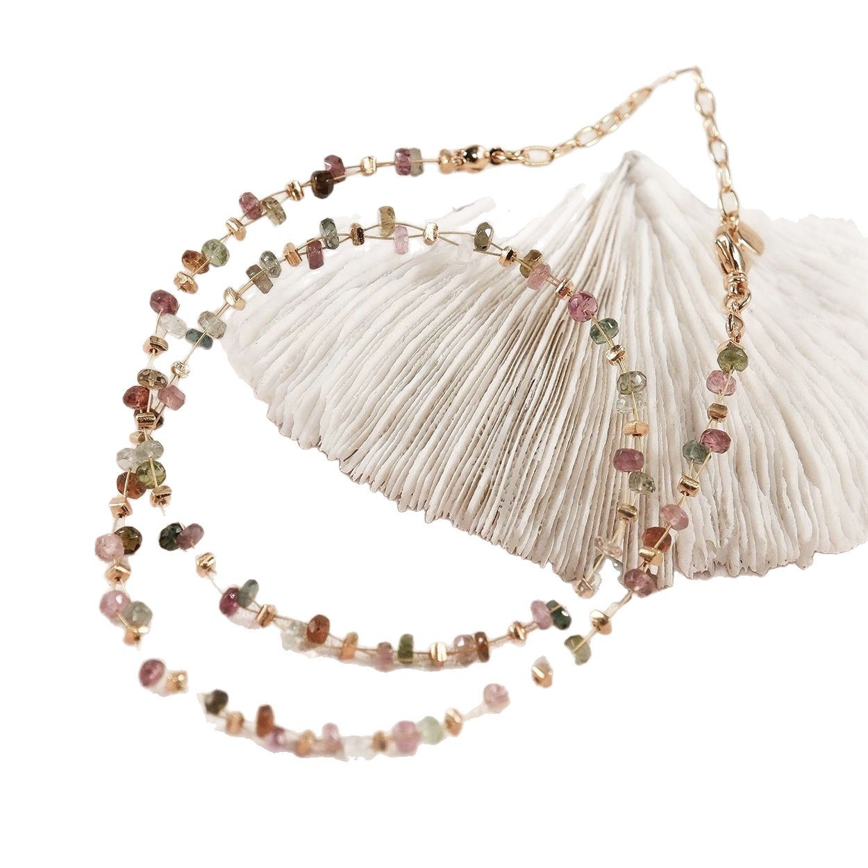 Yuanyou natural tourmaline colorful bead necklace women's spring summer dopamine collarbone chain simple