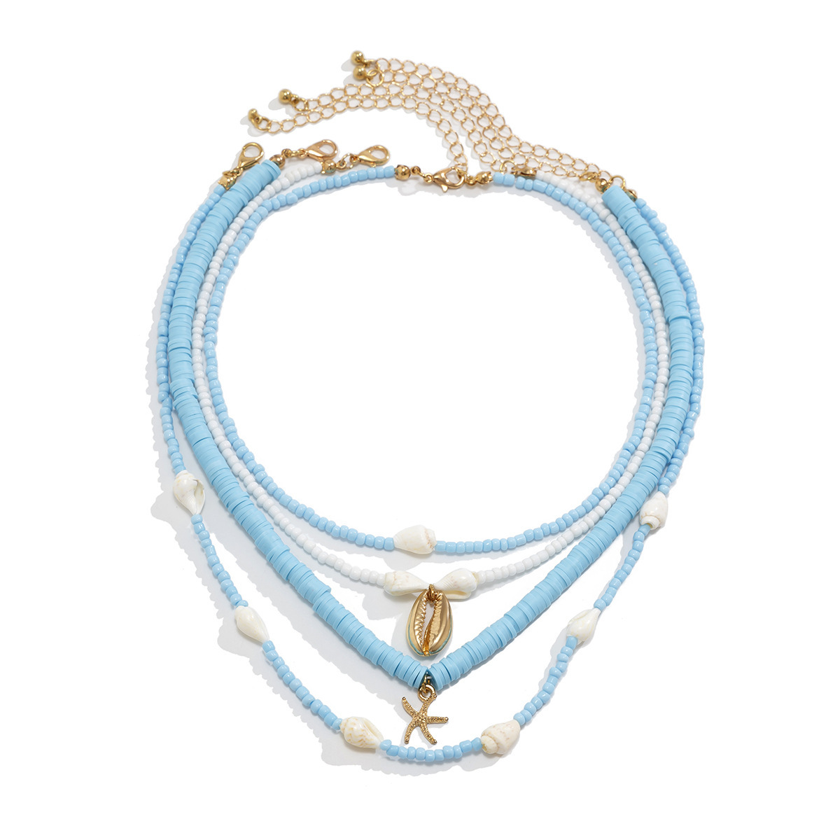 Cross Multi-Layer Pearl Necklace Shell Starfish Pendant Choker Layered Neck Chain Chain