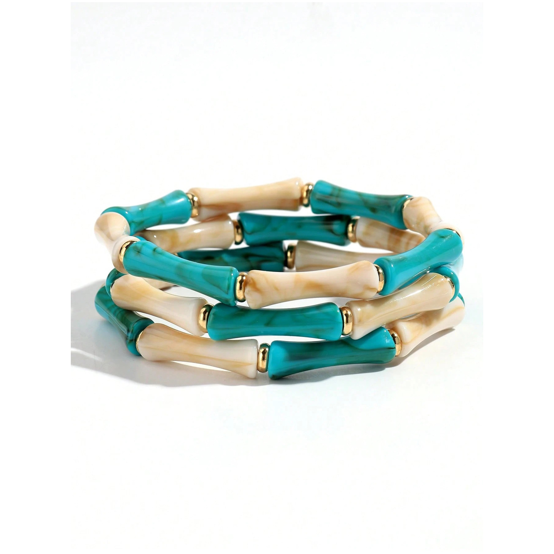 Acrylic Curved Tube Bracelet Stacking Elastic Beaded Bamboo Tube Bracelet
