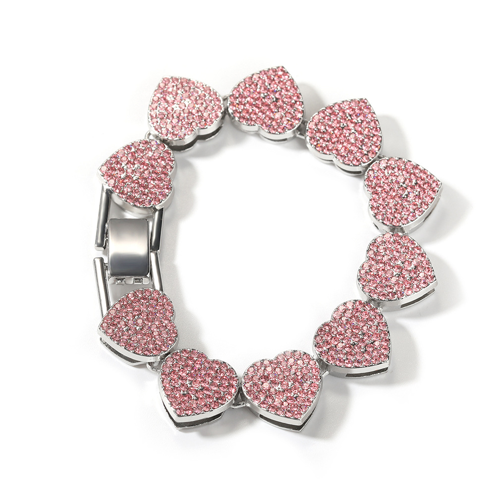 Pink Diamond Alloy Bracelet Simple Geometric Heart Bracelet Women New Cool Hip Hop Hand Jewelry