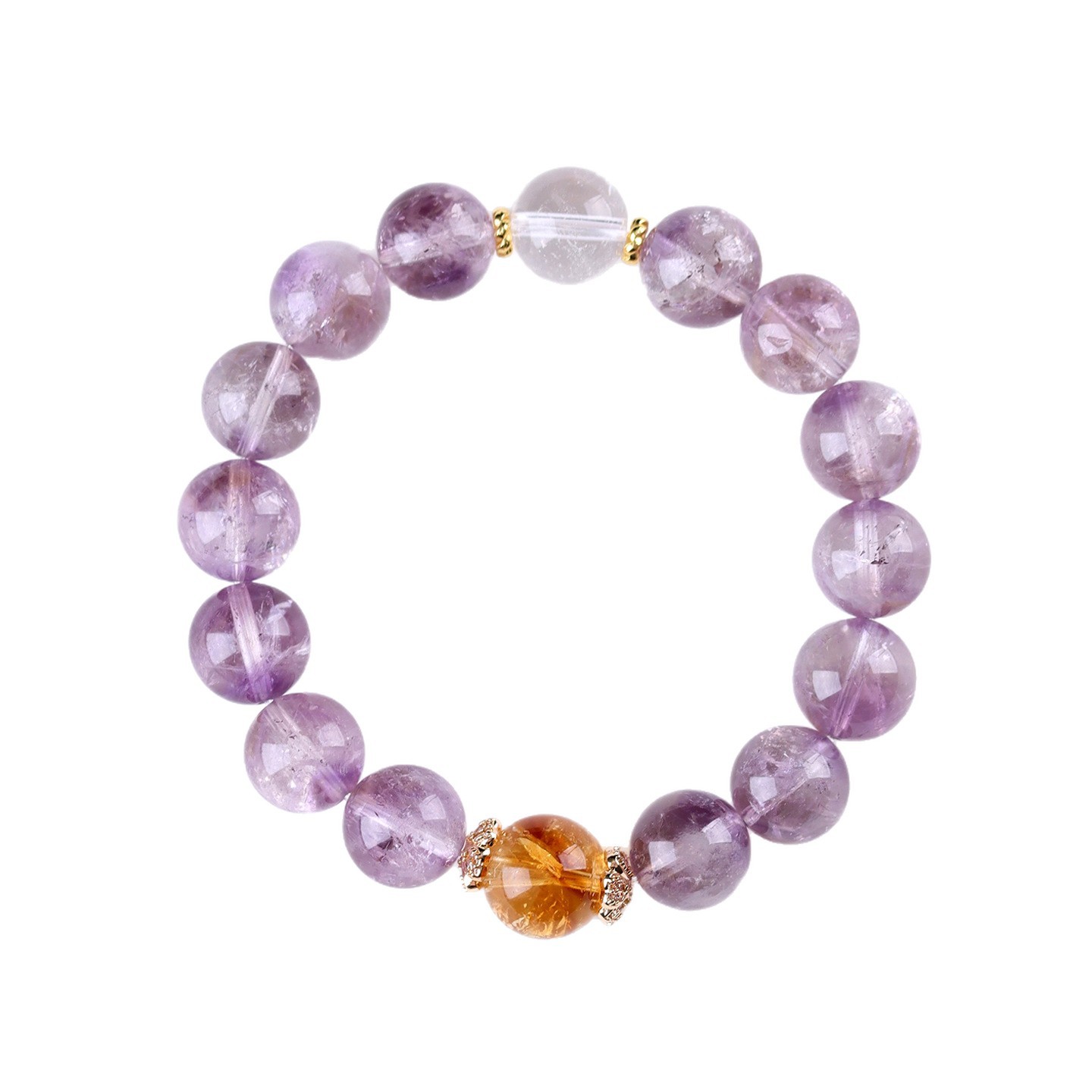 Natural Amethyst Yellow Tower Crystal White Crystal Single-loop Round Bead Bracelet Original Romantic Purple Love Bracelet Women