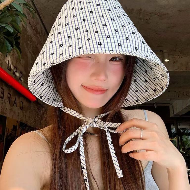 格子花朵渔夫-白色