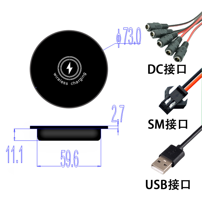 Smart home desktop embedded wireless charger magnetic 15W fast charging furniture work clothes wireless charger