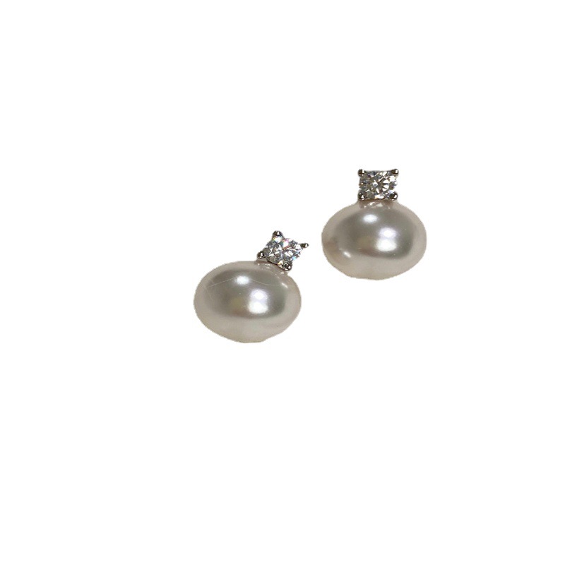 925 silver needle mirror artificial Tiannu Daifei pearl ear studs princess zircon earrings