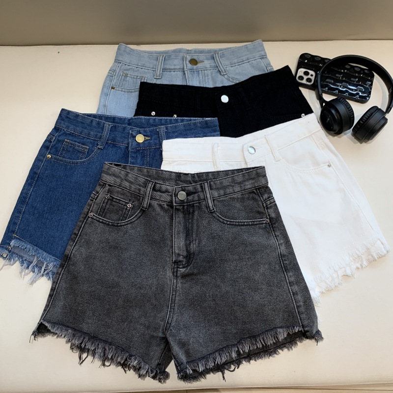 Summer New Denim Shorts Women High-Waist Loose Frayed Straight-Leg Wide-Leg Hot Pants