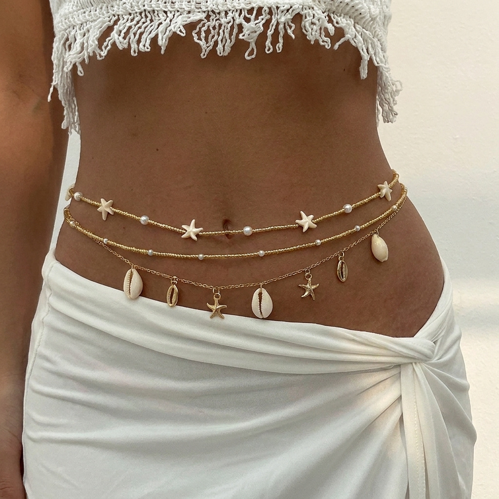 Beach Vacation Conch Shell Pendant Waist Chain Women Sexy Bikini Pearl Scallop Body Chain