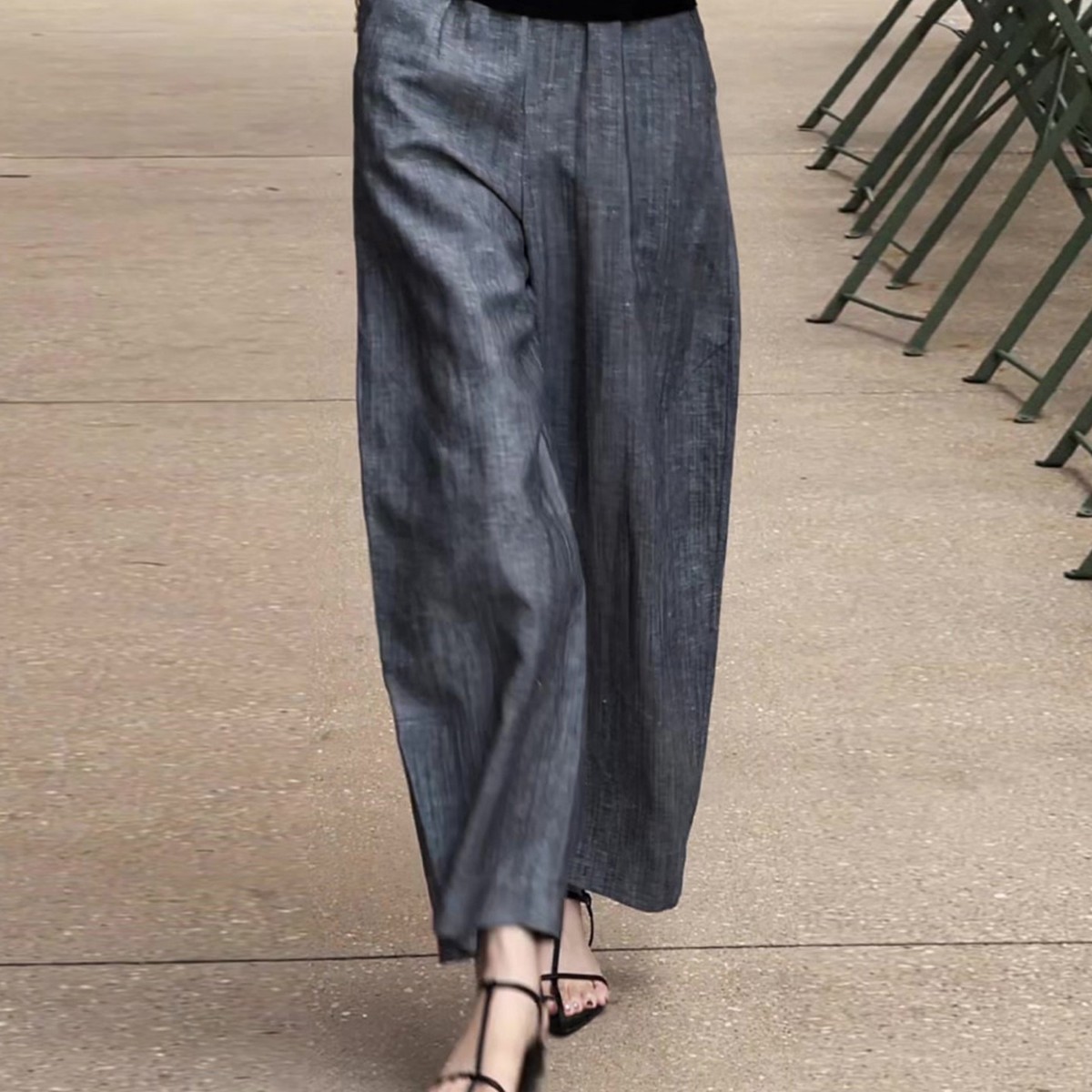 Gray casual pants women summer new plus size women pants loose small straight leg curved wide-leg pants