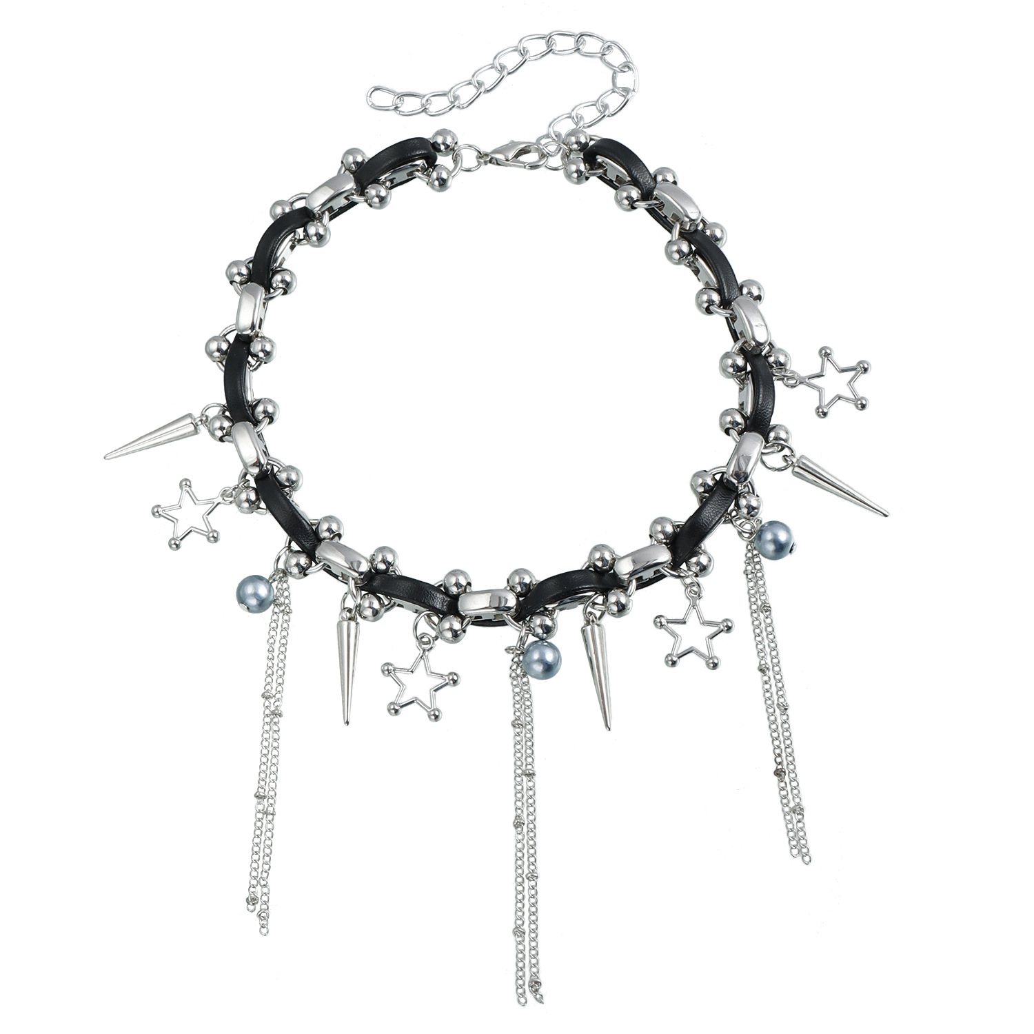 Accessories Heavy Metal Punk Gothic Five-pointed Star Tassel Leather Rope Choker Sweet and Cool Necklace