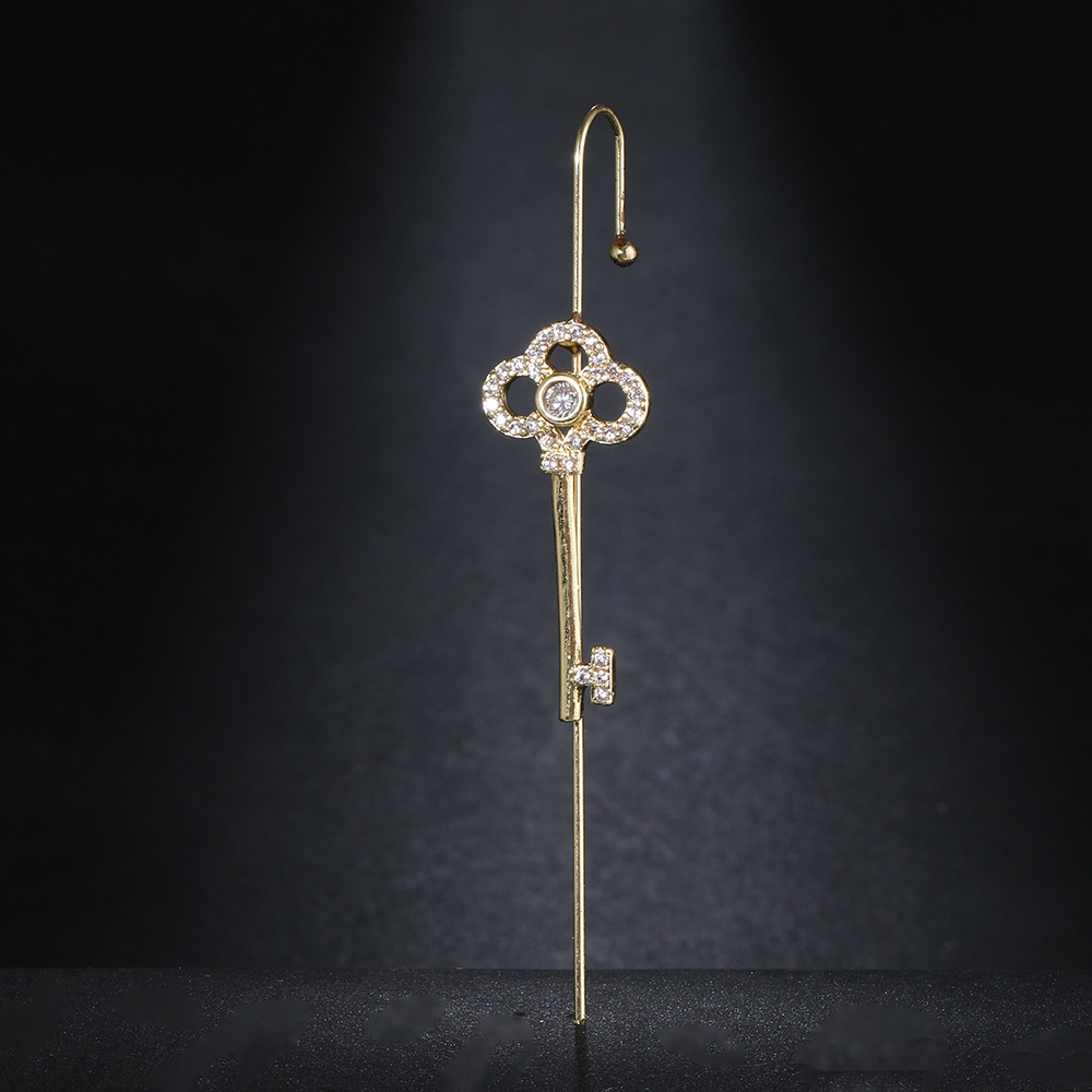 Fairy copper zircon gold earrings women ear cuff oblique line ear hook