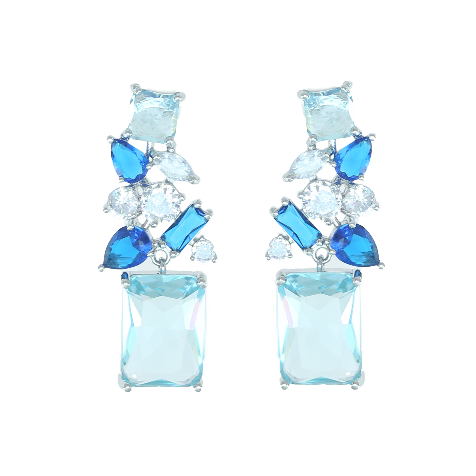 Floral geometric shape zircon earrings stud earrings women s925 silver needle design ear accessories