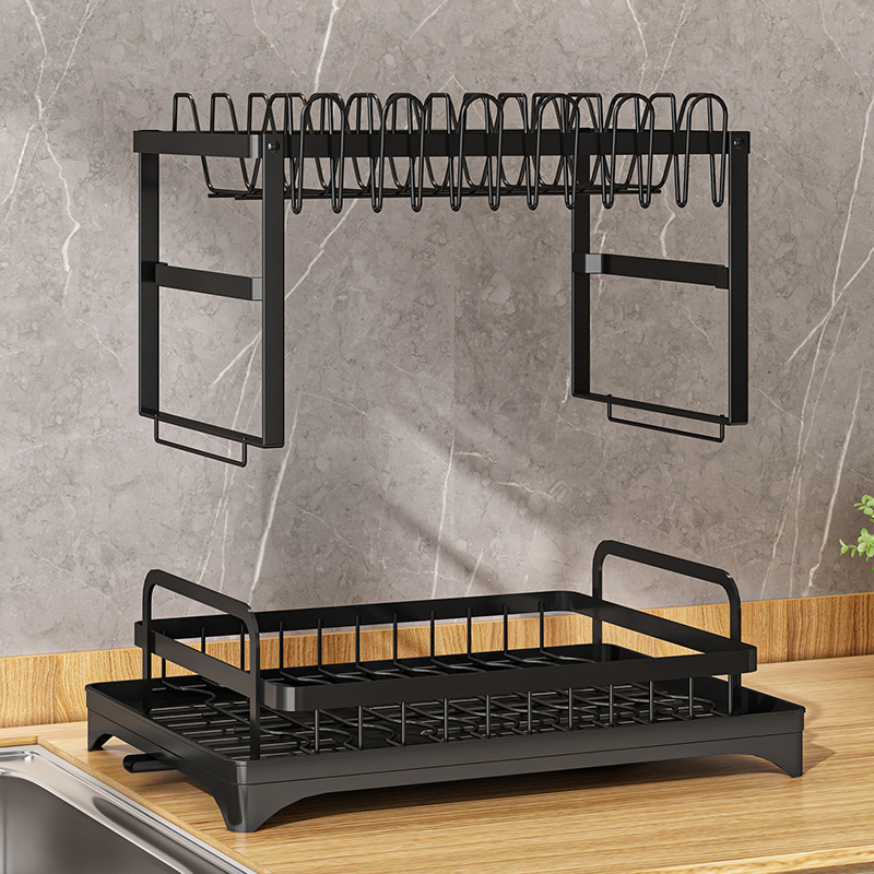 Kitchen dish rack drain rack storage rack countertop bowl plate chopstick storage rack with cup holder dish rack