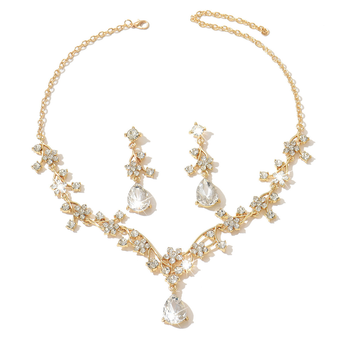 Jewelry Set Colorful Flower Teardrop Pendant Necklace Earrings Two-Piece Wedding Accessories
