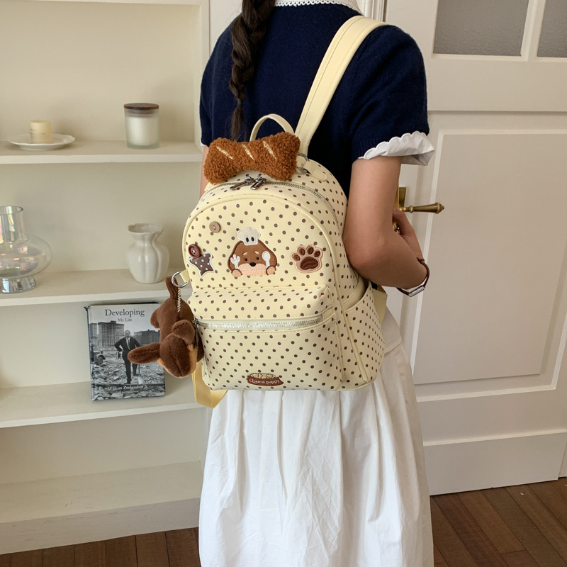 2026 New Cartoon Chef Dog Polka Dot Backpack for Women Cute Embroidery Student School Bag Large Capacity Commute Backpack