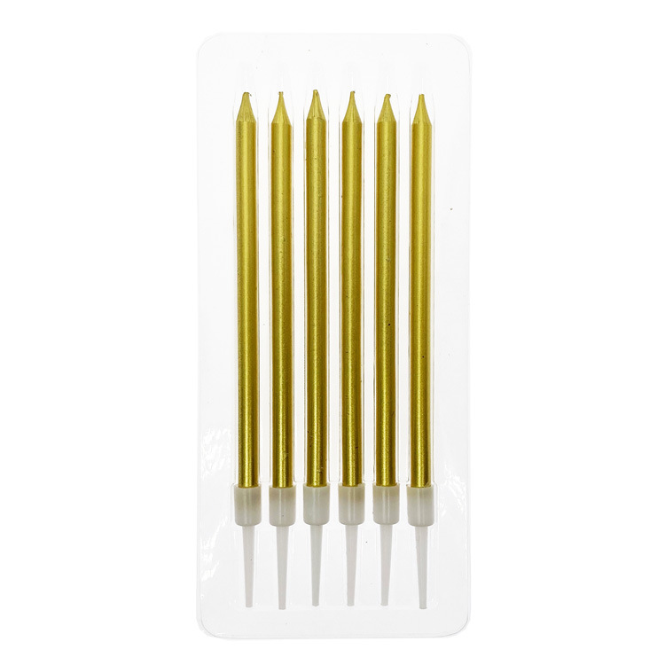 5ZW Long Rod Gold Silver Colorful Gold-Plated Pencil Birthday Candle Dessert Table Cake Baking Supplies 6 Pieces Box