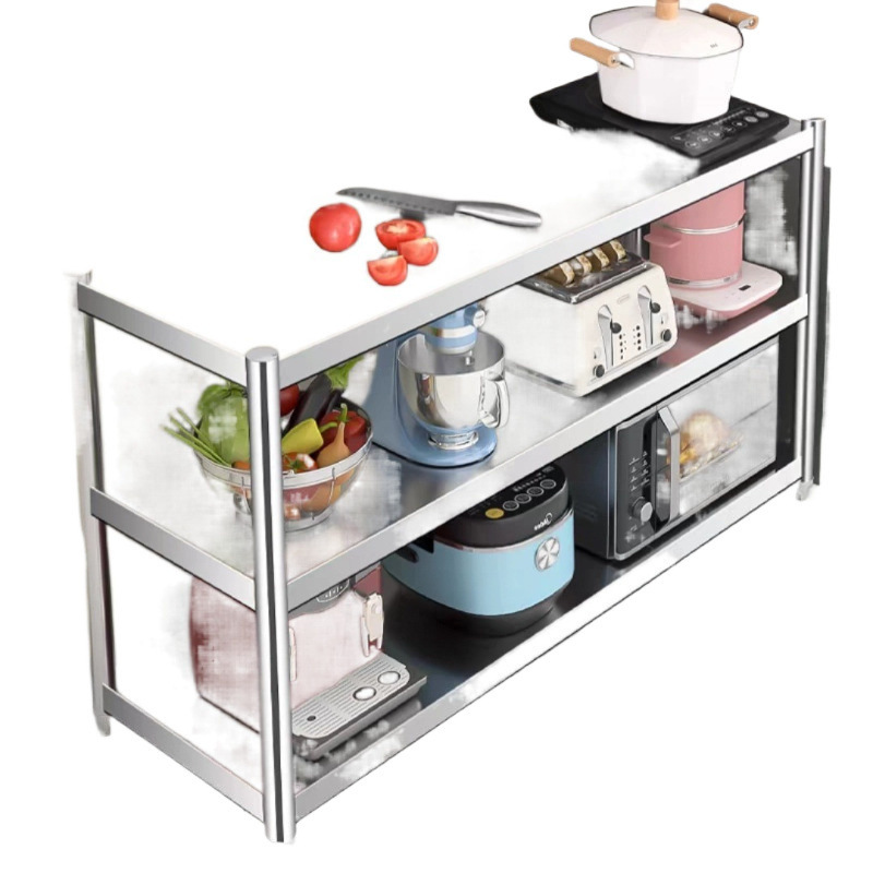 Stainless steel kitchen storage rack, multi-layer floor-standing, multifunctional shelf, work table, household storage shelf