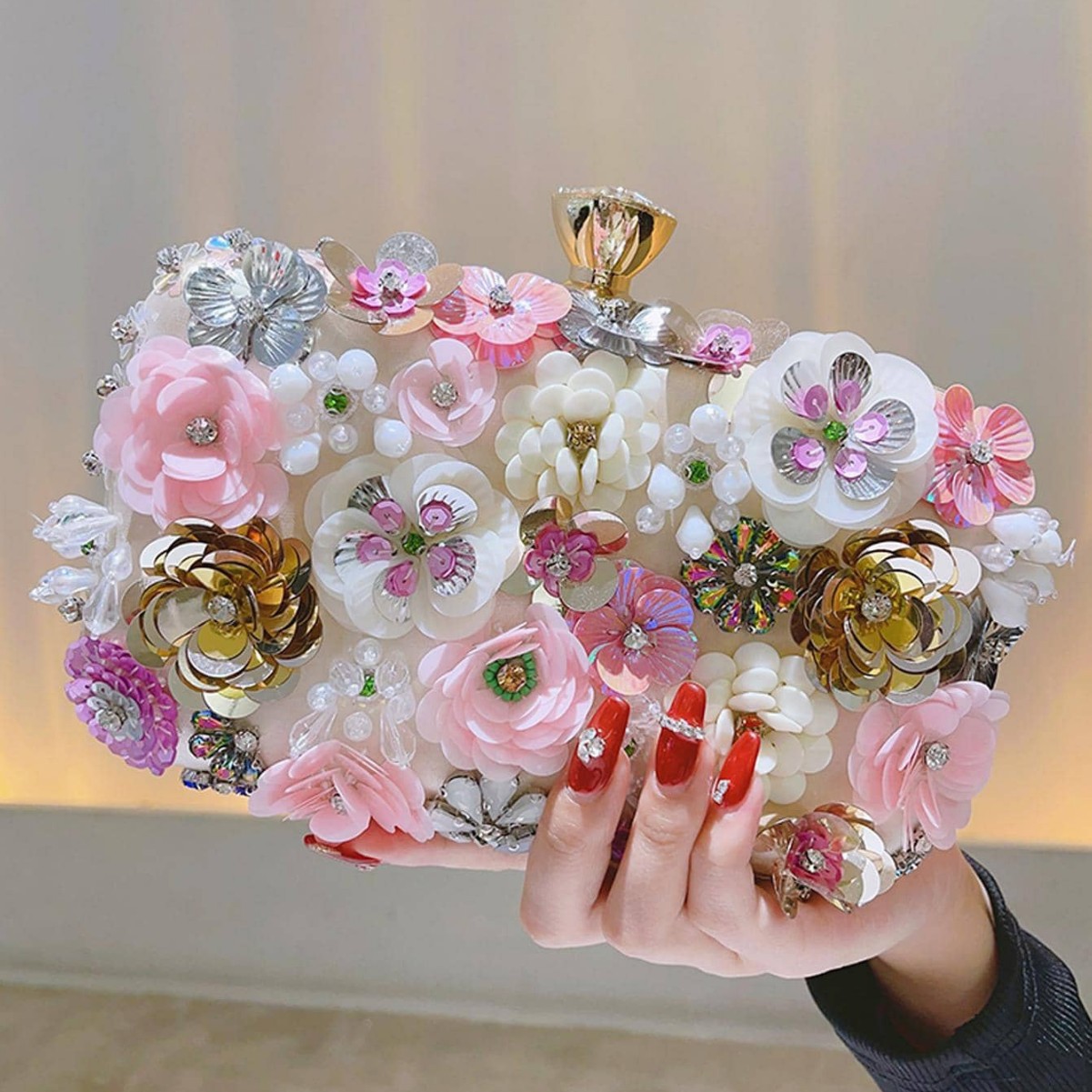 New Banquet Bag Colorful Sequins Flower Evening Bag Celebrity Clutch Annual Meeting Cheongsam Bag Dress Bag