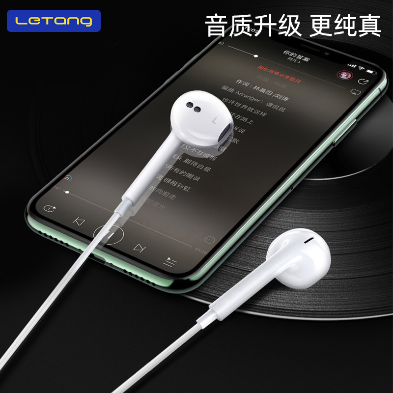 Letang 3.5mm Stereo Semi-in-ear Music Earphone Applicable for iPhone 6 Android Phone Wired Control Computer Earphone
