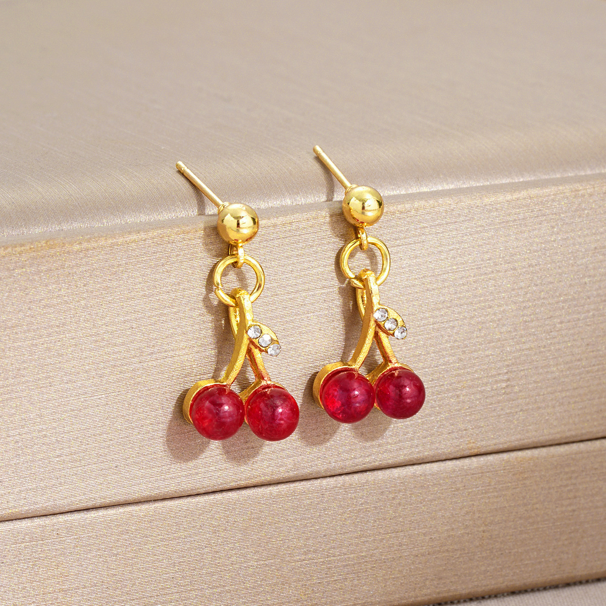 New rhinestone red cherry pendant earrings ear studs whitening ear accessories